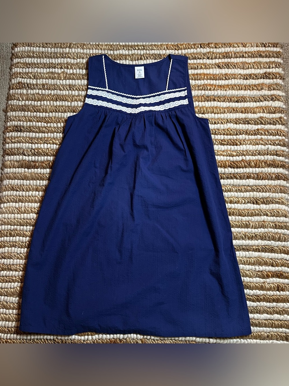 Vintage Cotton Sleeveless Dress with White Lace Trim